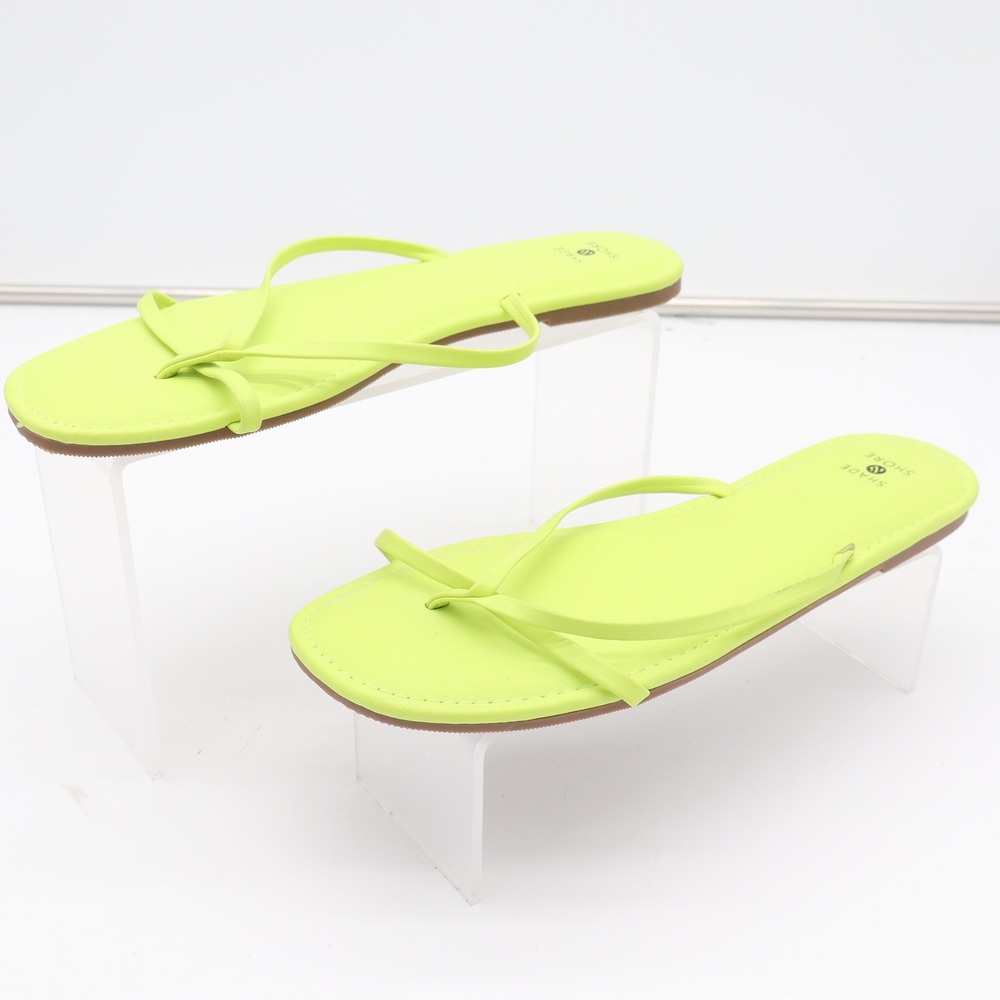 Shade & Shore Womens Neon Lime Green Strappy Thong Sandals Square Toe Size 10